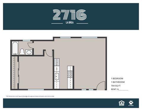 Floor plan for 1 bed, 1 bath, 704 sqft